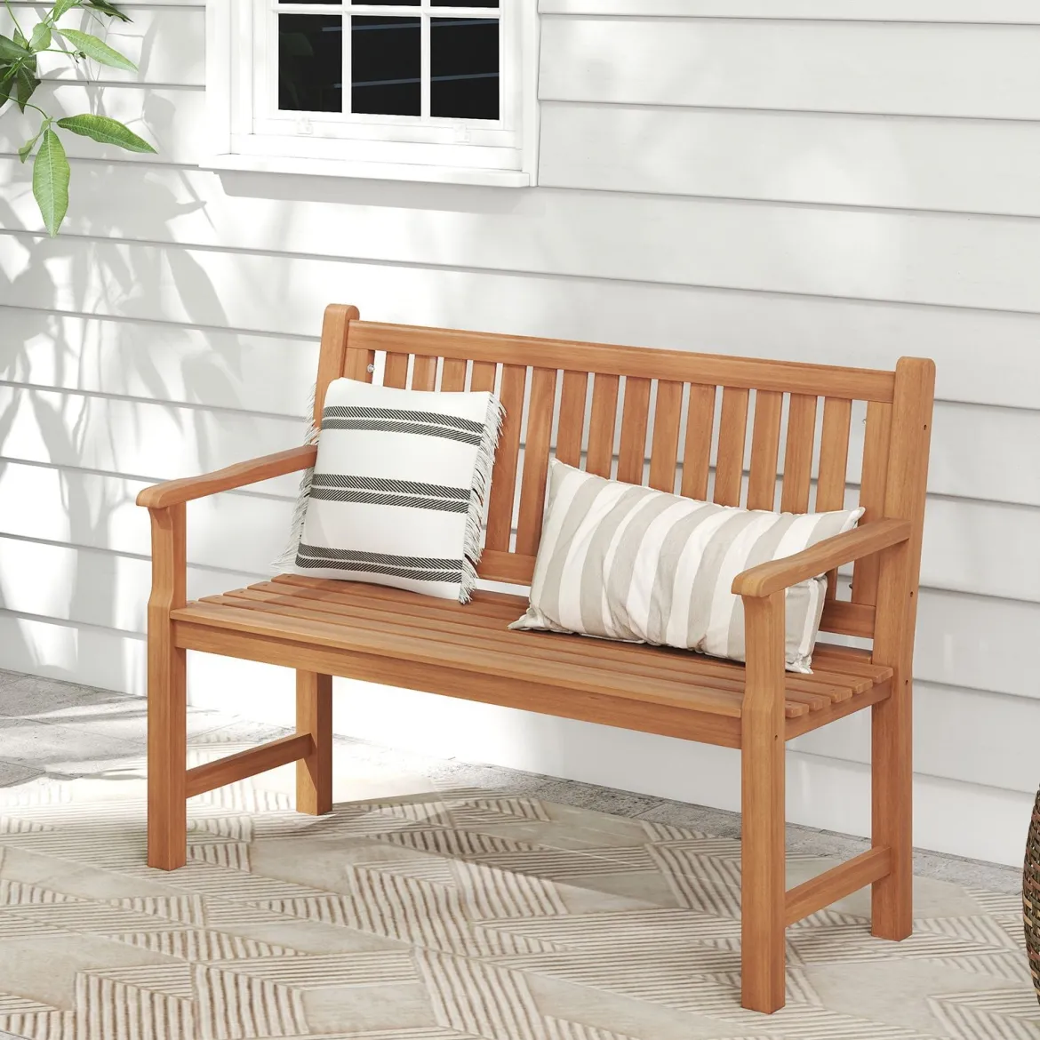 Gartenbank aus Tannenholz 2-Sitzer Sitzbank mit Ergonomischer Rückenlehne bis 300 kg Belastbar 115 x 53,5 x 89 cm