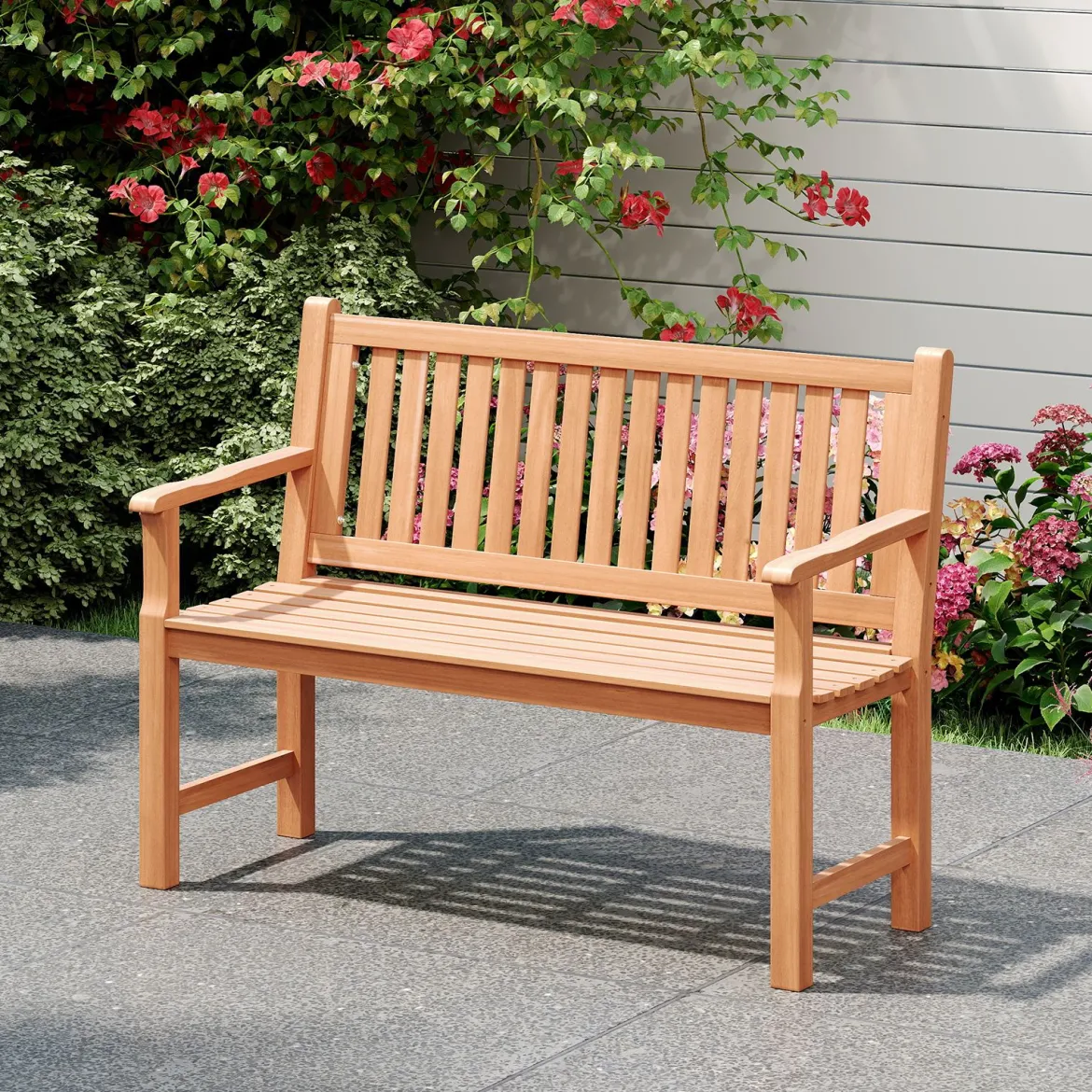 Gartenbank aus Tannenholz 2-Sitzer Sitzbank mit Ergonomischer Rückenlehne bis 300 kg Belastbar 115 x 53,5 x 89 cm