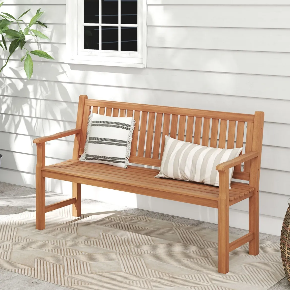 Gartenbank aus Tannenholz 3-Sitzer Sitzbank mit Ergonomischer Rückenlehne bis 450 kg Belastbar 150 x 53,5 x 89 cm