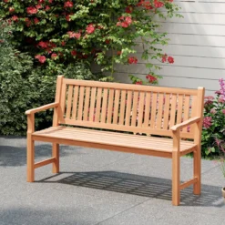 Gartenbank aus Tannenholz 3-Sitzer Sitzbank mit Ergonomischer Rückenlehne bis 450 kg Belastbar 150 x 53,5 x 89 cm