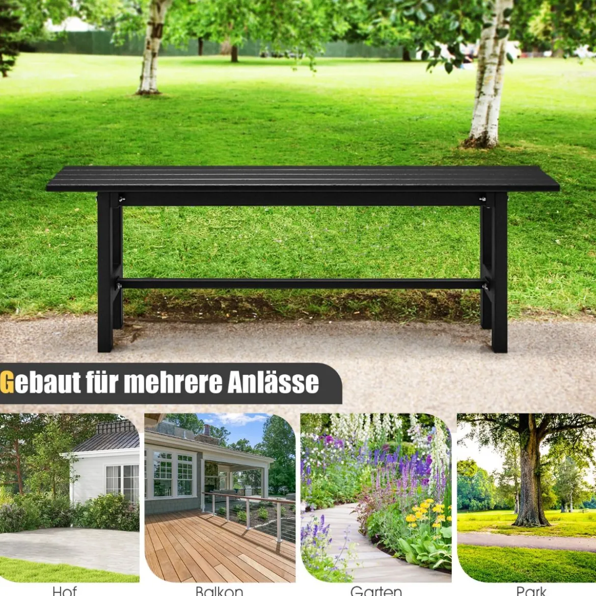 Gartenbank für 2 Personen mit Lattensitz bis 300kg belastbar 120 x 36 x 40,5 cm Schwarz