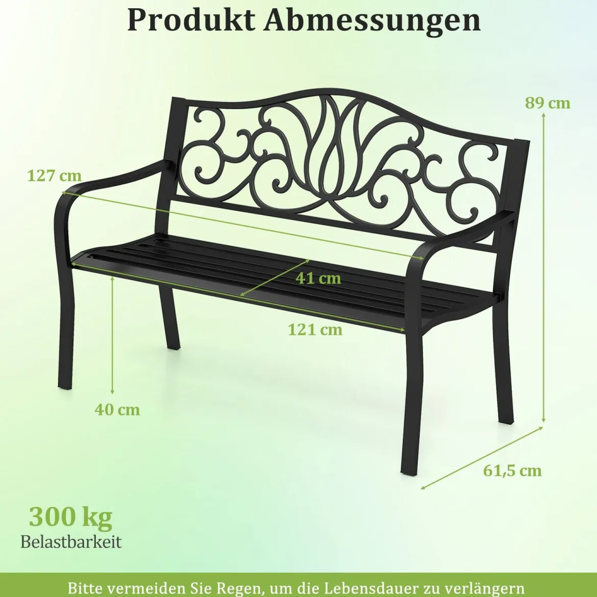 Gartenbank Metall wetterfeste Sitzbank für 2 Personen Balkonbank Metallbank bis 300 kg belastbar