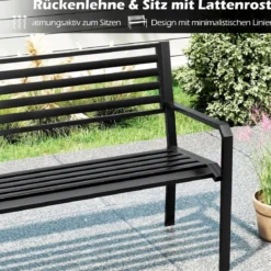 Gartenbank Metall wetterfeste Sitzbank für 2 Personen Eisenbank für Garten Terrasse Balkon 127 x 56 x 82 cm Schwarz