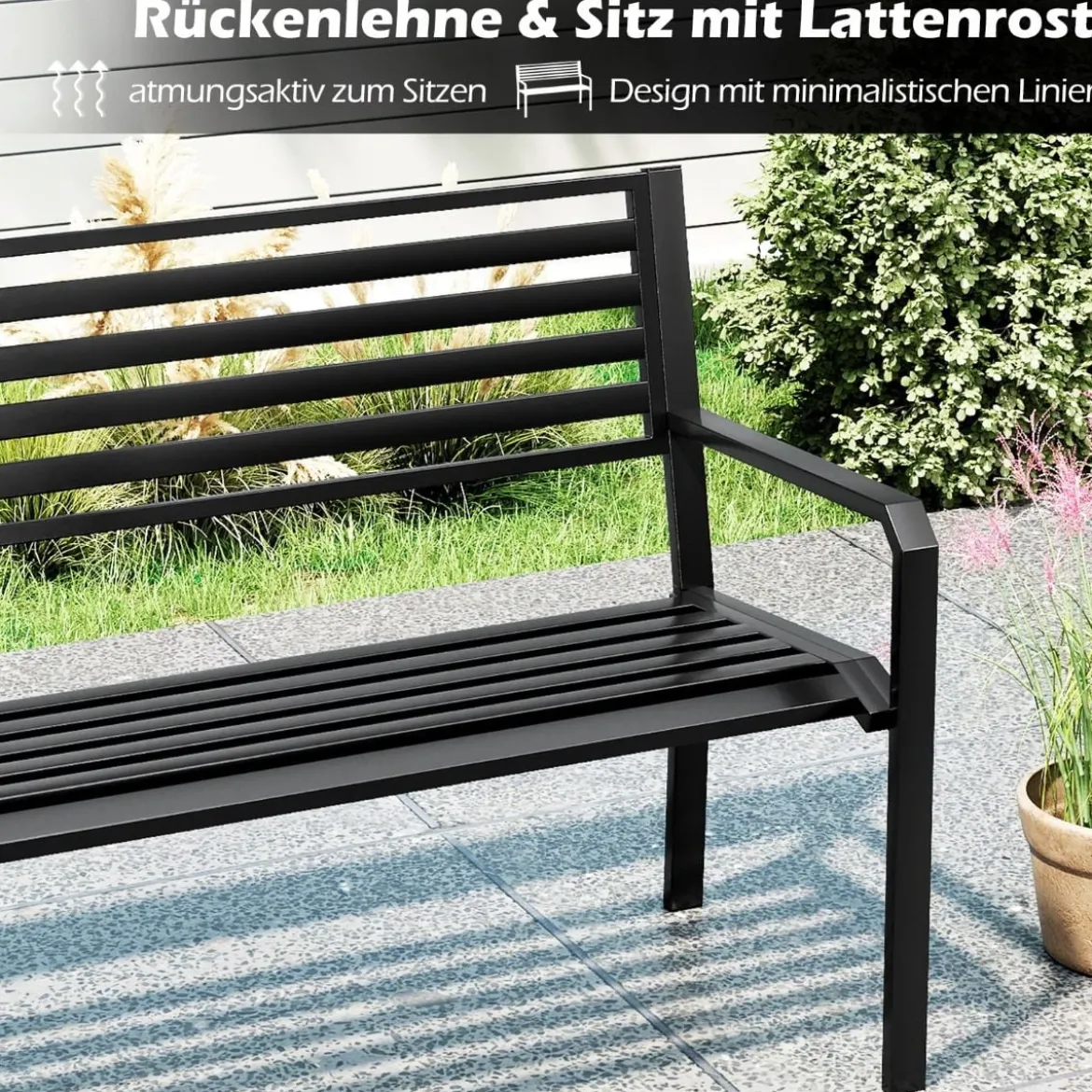 Gartenbank Metall wetterfeste Sitzbank für 2 Personen Eisenbank für Garten Terrasse Balkon 127 x 56 x 82 cm Schwarz