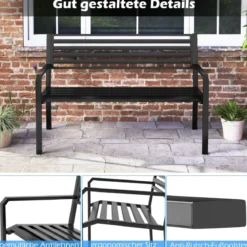 Gartenbank Metall wetterfeste Sitzbank für 2 Personen Eisenbank für Garten Terrasse Balkon 127 x 56 x 82 cm Schwarz