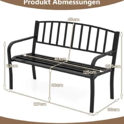 Gartenbank Metall wetterfeste Sitzbank für 2 Personen Eisenbank für Garten 127 x 59 x 85,5 cm Schwarz