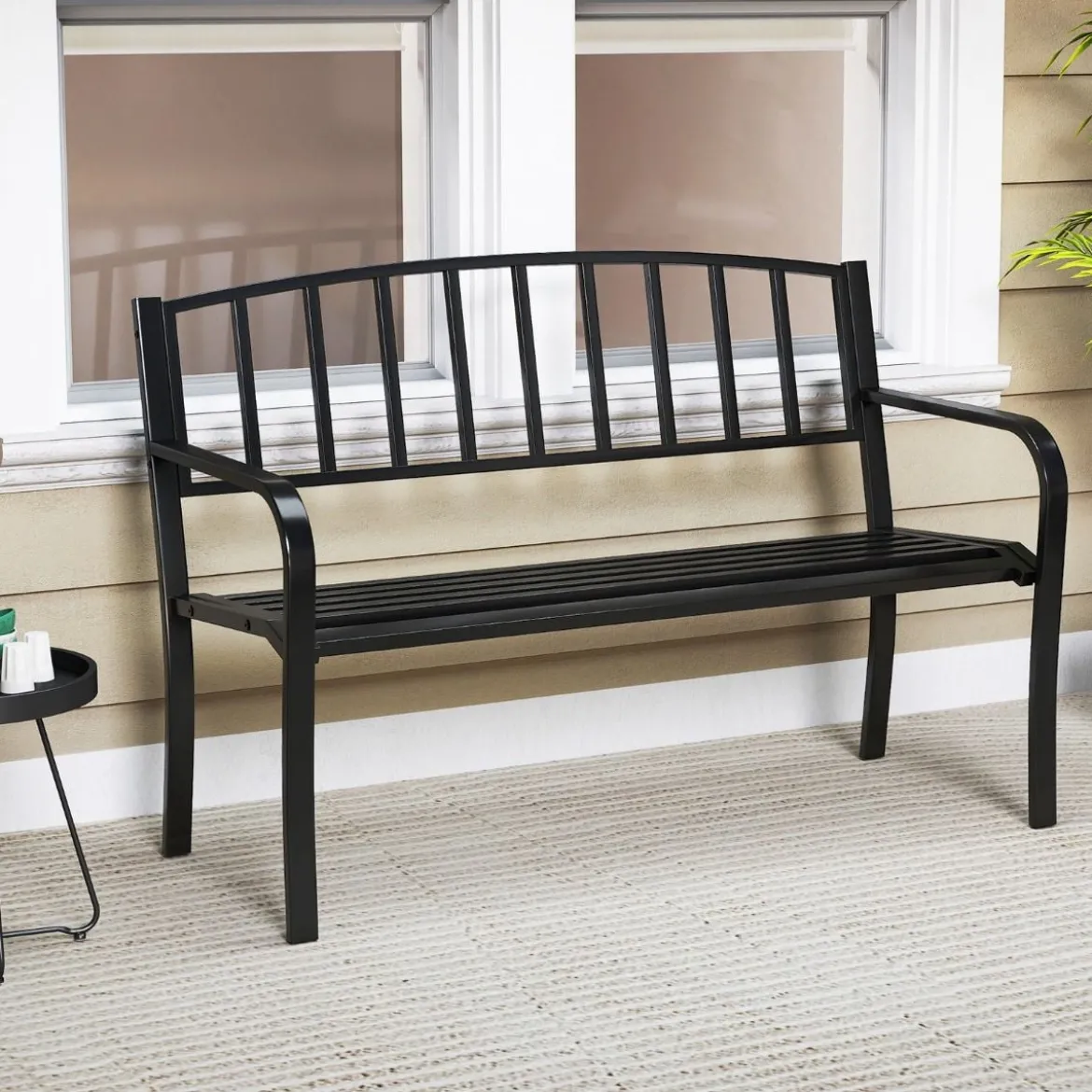 Gartenbank Metall wetterfeste Sitzbank für 2 Personen Eisenbank für Garten 127 x 59 x 85,5 cm Schwarz