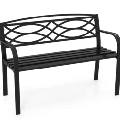 Gartenbank Metall wetterfeste Sitzbank für 2 Personen Balkonbank mit Rückenlehne & Armlehne 116 x 49 x 83 cm Schwarz