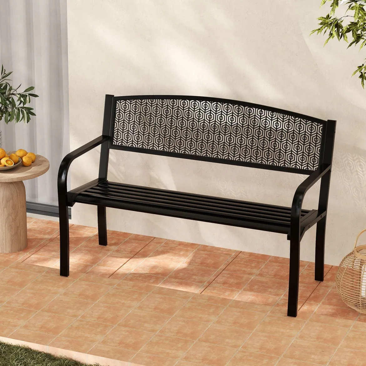 Gartenbank Metall Wetterfeste Sitzbank für 2 Personen Balkonbank mit Armlehne 128 x 60 x 86 cm