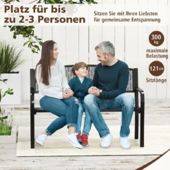 Gartenbank Metall Wetterfeste Sitzbank für 2 Personen Balkonbank mit Armlehne 128 x 60 x 86 cm