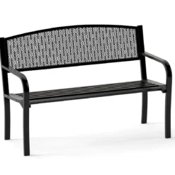 Gartenbank Metall Wetterfeste Sitzbank für 2 Personen Balkonbank mit Armlehne 128 x 60 x 86 cm