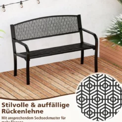 Gartenbank Metall Wetterfeste Sitzbank für 2 Personen Balkonbank mit Armlehne 128 x 60 x 86 cm