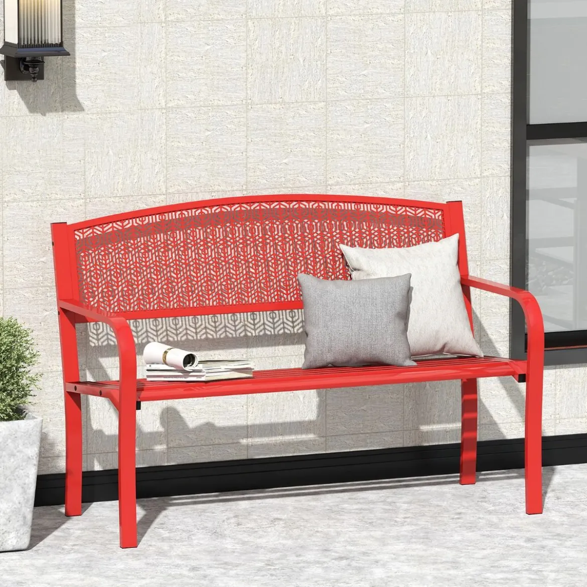 Gartenbank Metall Wetterfeste Sitzbank für 2 Personen Balkonbank mit Armlehne 128 x 60 x 86 cm