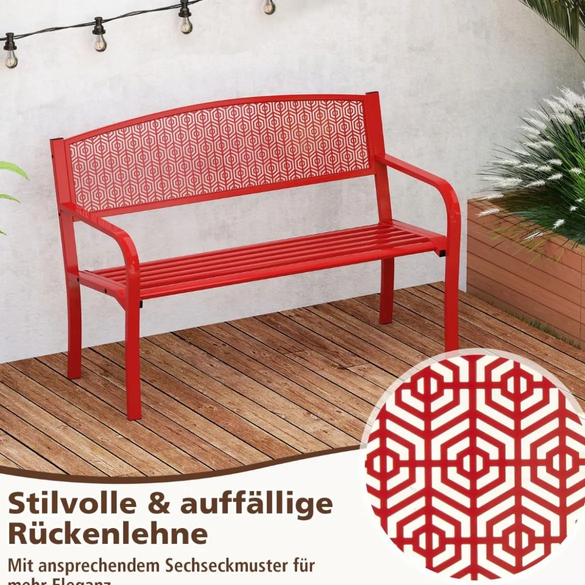 Gartenbank Metall Wetterfeste Sitzbank für 2 Personen Balkonbank mit Armlehne 128 x 60 x 86 cm