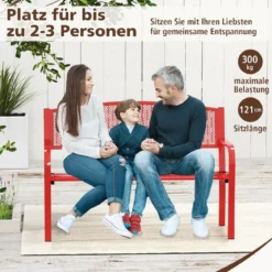 Gartenbank Metall Wetterfeste Sitzbank für 2 Personen Balkonbank mit Armlehne 128 x 60 x 86 cm
