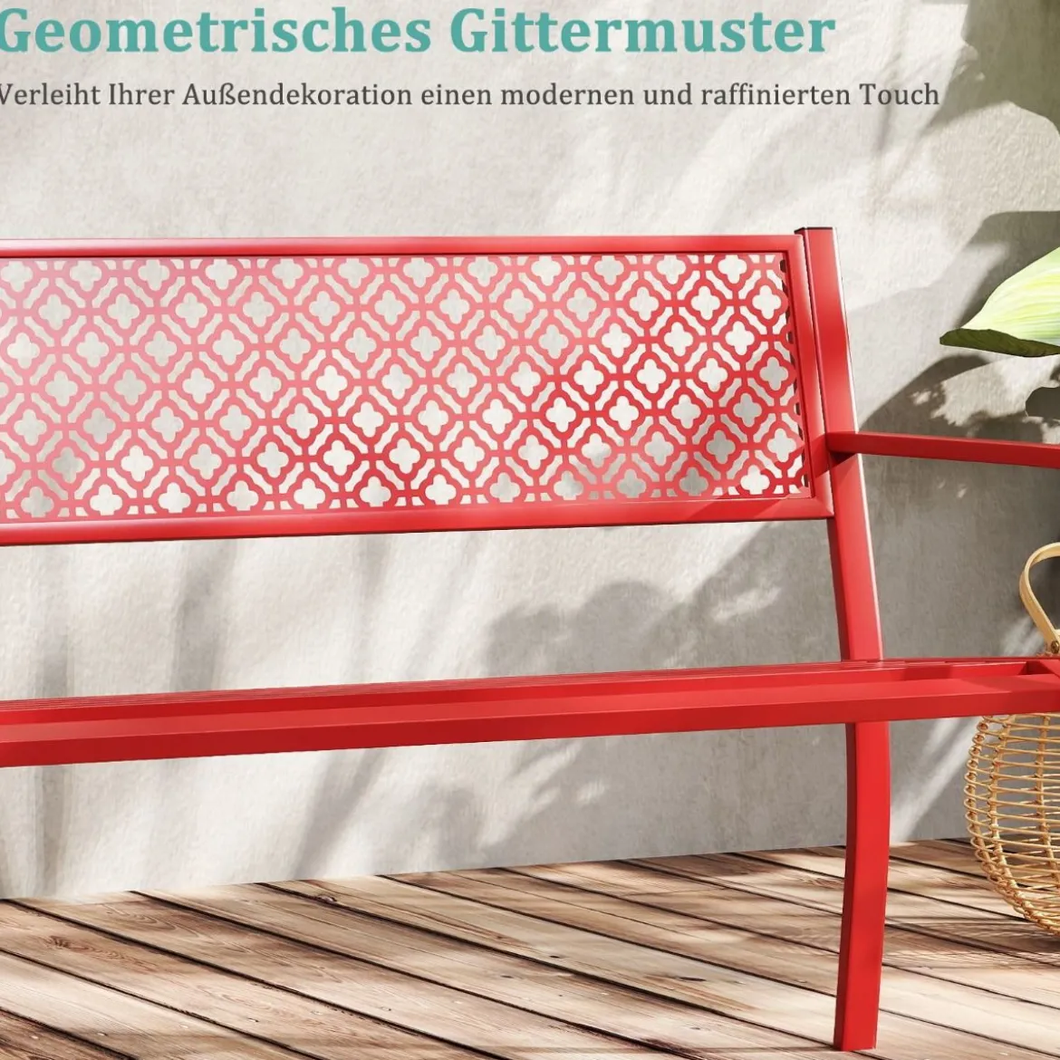 Gartenbank Metall wetterfeste Sitzbank für 2 Personen Metallbank bis 360 kg belastbar 127 x 59 x 82 cm Rot