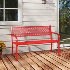 Gartenbank Metall wetterfeste Sitzbank für 2 Personen Metallbank bis 360 kg belastbar 127 x 59 x 82 cm Rot