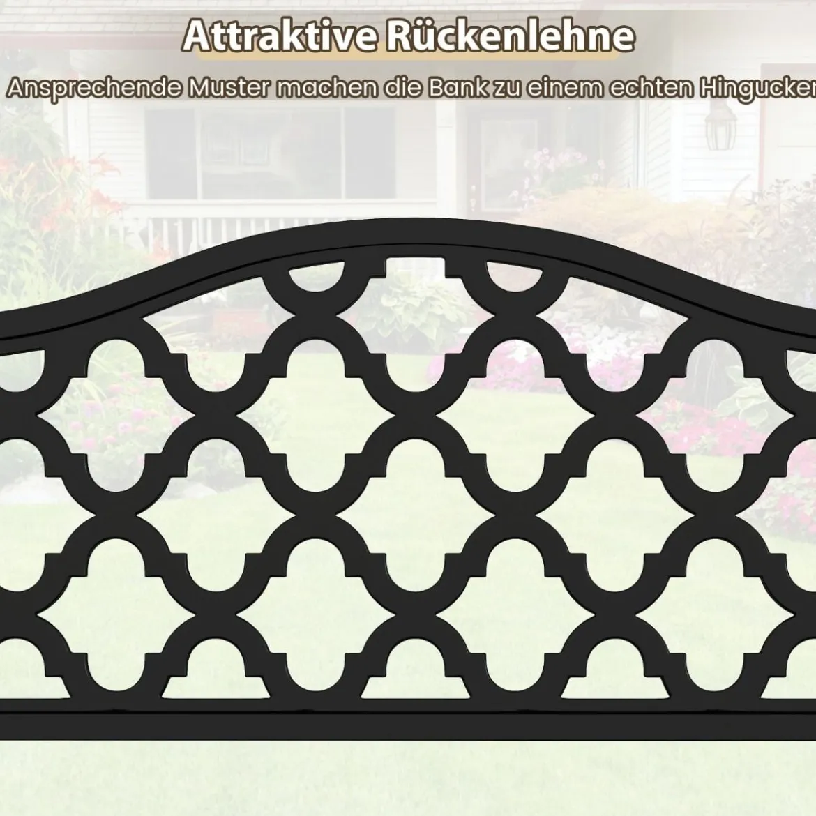 Gartenbank Metall wetterfeste Sitzbank für 2 Sitzer Parkbank mit Rückenlehne & Armlehne 128 x 54 x 89 cm Schwarz