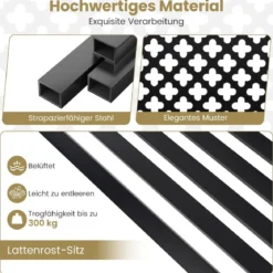 Gartenbank Metall wetterfeste Sitzbank für 2-3 Sitzer Parkbank mit Rückenlehne & Armlehne 127 x 62 x 86 cm Schwarz