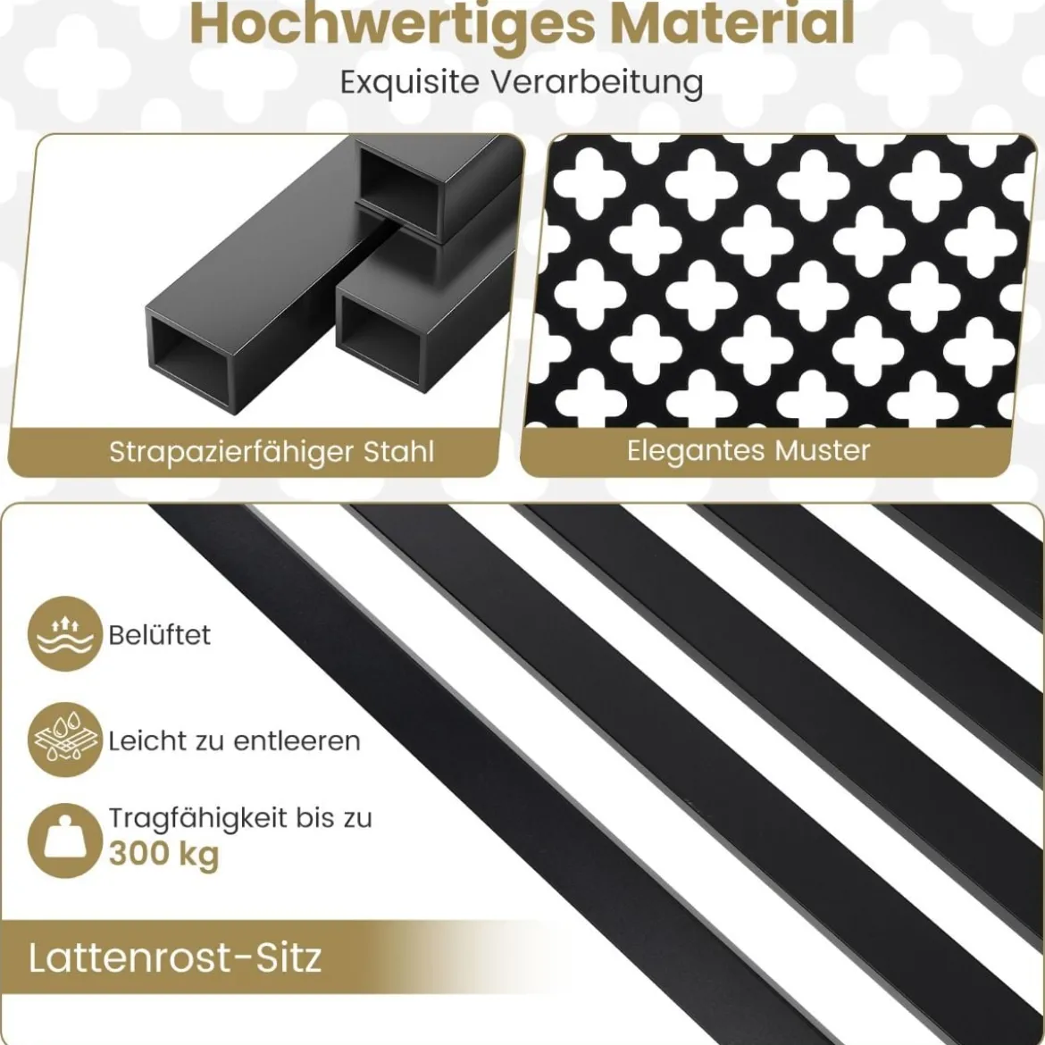 Gartenbank Metall wetterfeste Sitzbank für 2-3 Sitzer Parkbank mit Rückenlehne & Armlehne 127 x 62 x 86 cm Schwarz