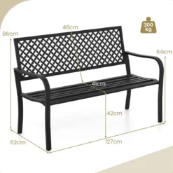 Gartenbank Metall wetterfeste Sitzbank für 2-3 Sitzer Parkbank mit Rückenlehne & Armlehne 127 x 62 x 86 cm Schwarz