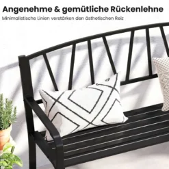 Gartenbank Metall wetterfeste Sitzbank für 2 Sitzer Parkbank mit Rückenlehne & Armlehne 128 x 60 x 86 cm Schwarz