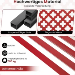 Gartenbank Metall wetterfeste Sitzbank für 2-3 Sitzer Parkbank mit Rückenlehne & Armlehne 127 x 62 x 86 cm Rot