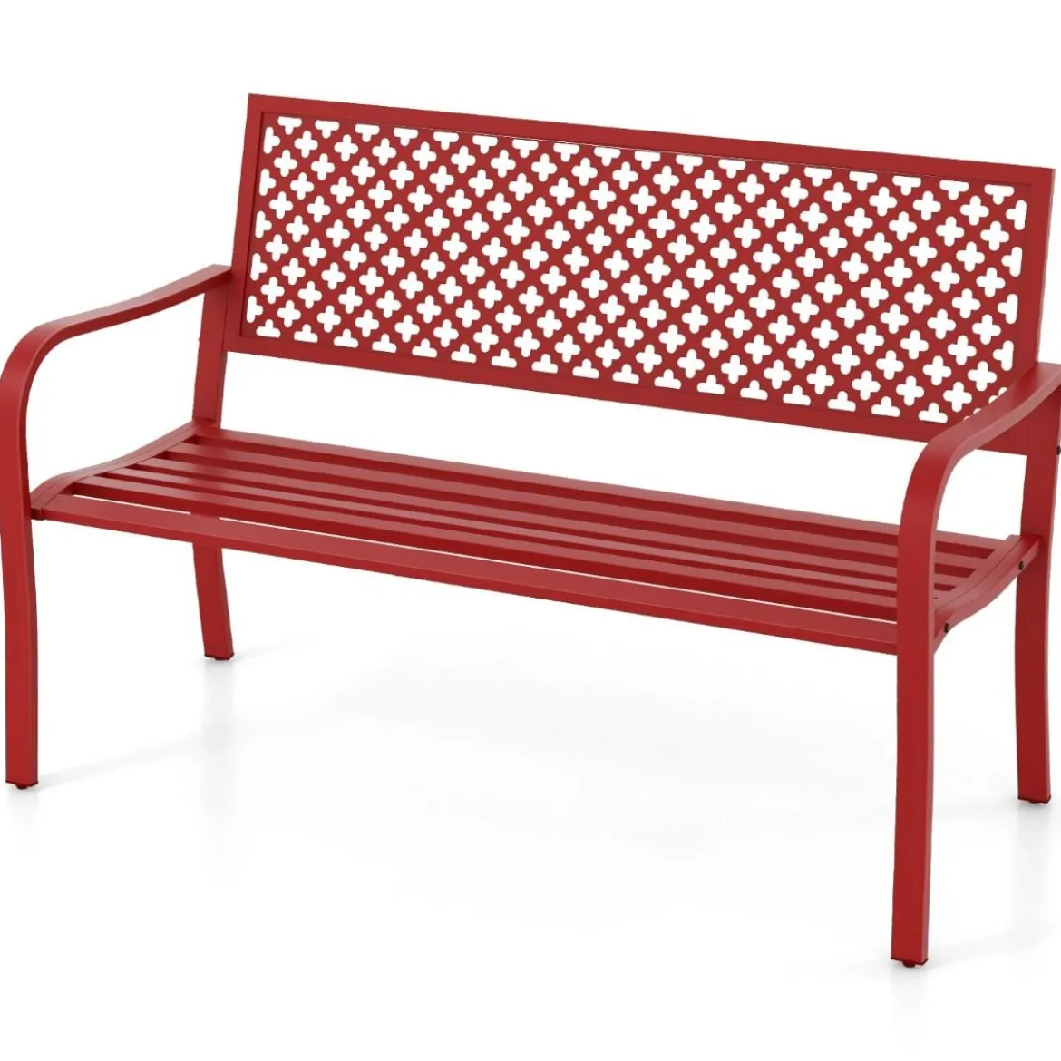 Gartenbank Metall wetterfeste Sitzbank für 2-3 Sitzer Parkbank mit Rückenlehne & Armlehne 127 x 62 x 86 cm Rot