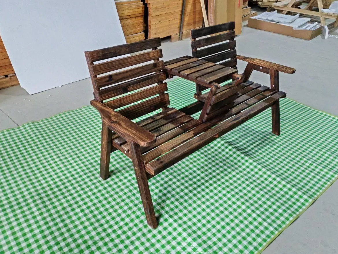 Gartenbank mit Klappbarem Mitteltisch & Rückenlehne Holzbank Tragfähigkeit 320 kg Braun