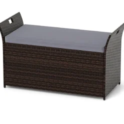 Gartenbank mit Stauraum Polyrattan Sitzbank mit Kissen & Seitengriffen Auflagenbox Kissenbox