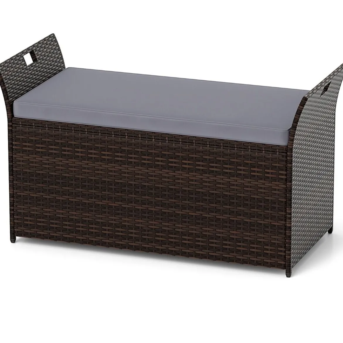 Gartenbank mit Stauraum Polyrattan Sitzbank mit Kissen & Seitengriffen Auflagenbox Kissenbox