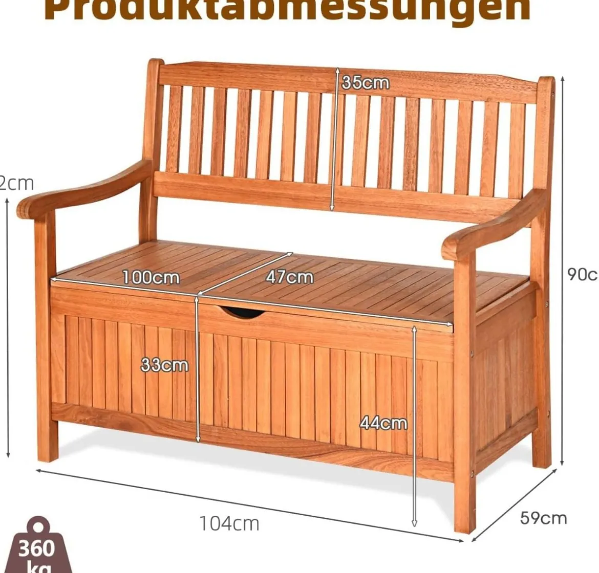Gartenbank mit Stauraum Sitzbank aus Akazienholz für 2 Personen Truhenbank mit Rücklehne & Armlehne