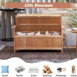 Gartenbank mit Stauraum 2-Sitzer Sitzbank Massivholz bis 180 kg belastbar 120 x 66 x 91 cm Natur