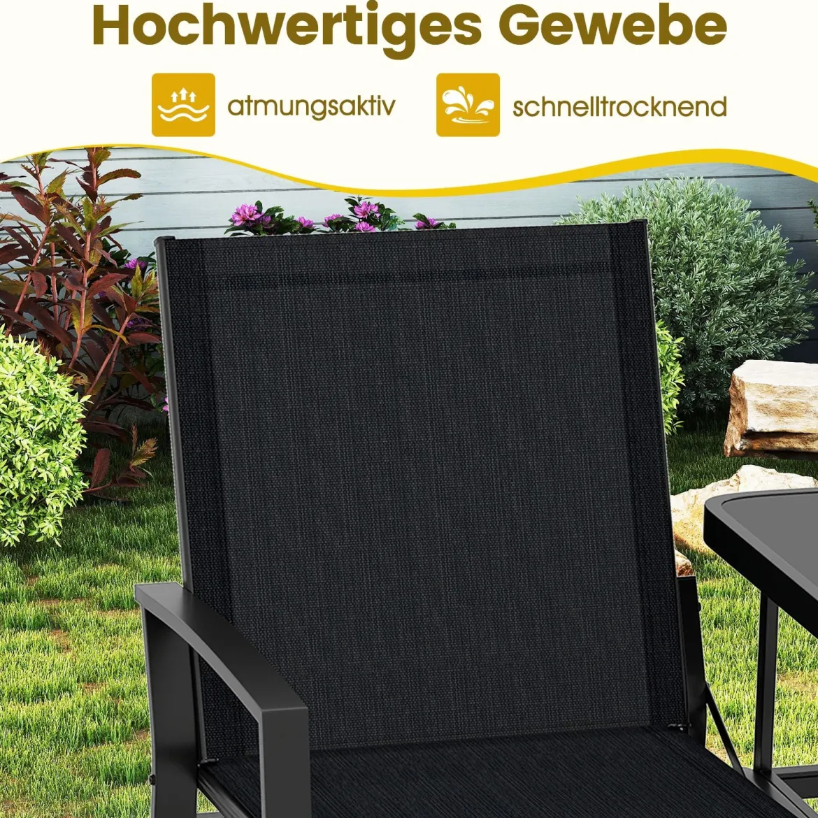 Gartenbank mit Tisch Sitzbank mit atmungsaktivem Stoff 2-Sitzer Bank Sitzgruppe Balkonbank