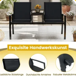 Gartenbank mit Tisch Sitzbank mit atmungsaktivem Stoff 2-Sitzer Bank Sitzgruppe Balkonbank
