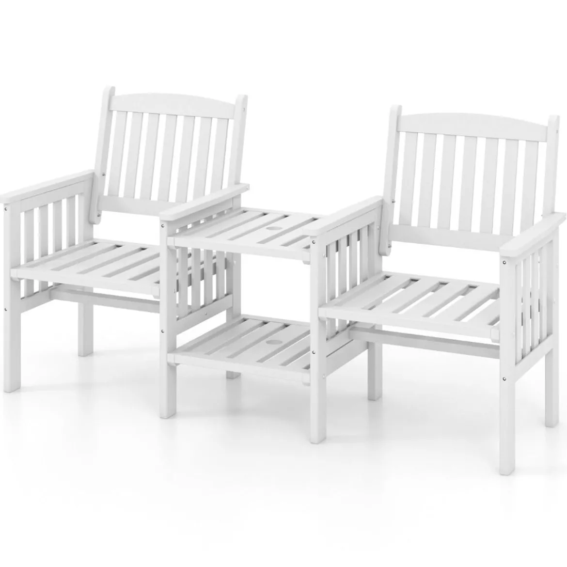 Gartenbank mit Tisch 2-Sitzer Bank mit 5 cm Schirmloch Holzbank aus Tannenholz bis 330 kg 165 x 60 x 88 cm Weiß