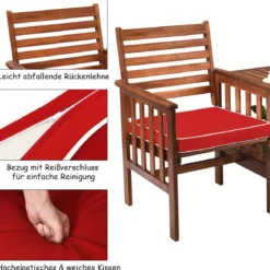 Gartenbank mit Tisch 2-Sitzer Holzbank mit Sitzkissen & Schirmloch Rot/Beige