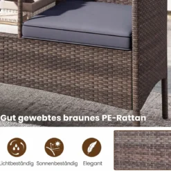 Gartenbank mit Tisch 2-Sitzer Polyrattan Sitzgruppe Sitzbank Gartenmöbel Terrassenmöbel Grau