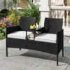 Gartenbank mit Tisch 2-Sitzer Polyrattan Sitzbank Sitzgruppe Gartenmöbel Terrassenmöbel Weiß
