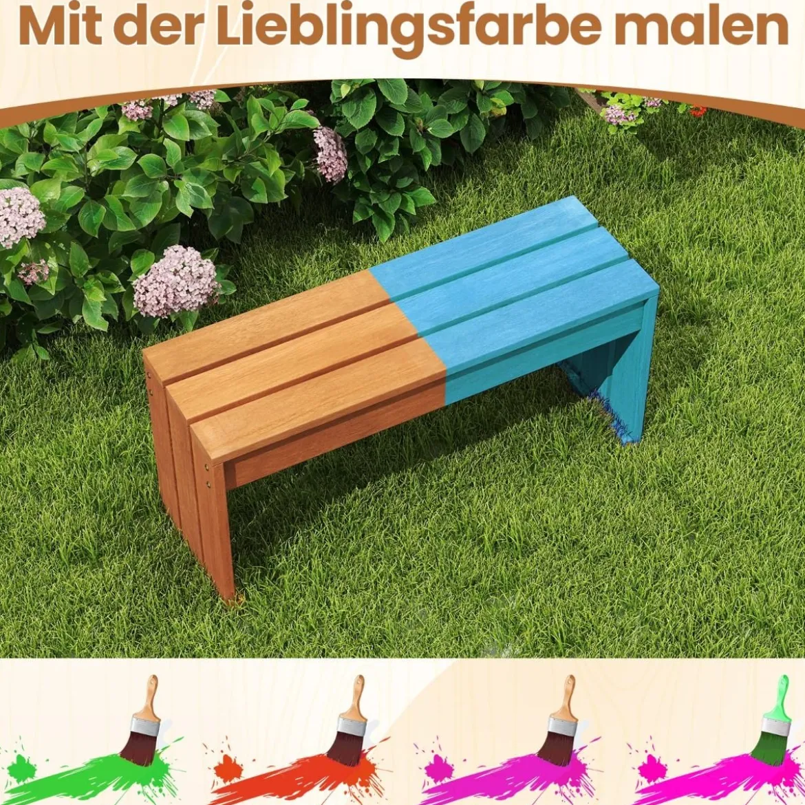 Gartenbank ohne Lehne Wetterfest Sitzbank aus Hartholz Balkonbank 50 x 40 x 81 cm Natur