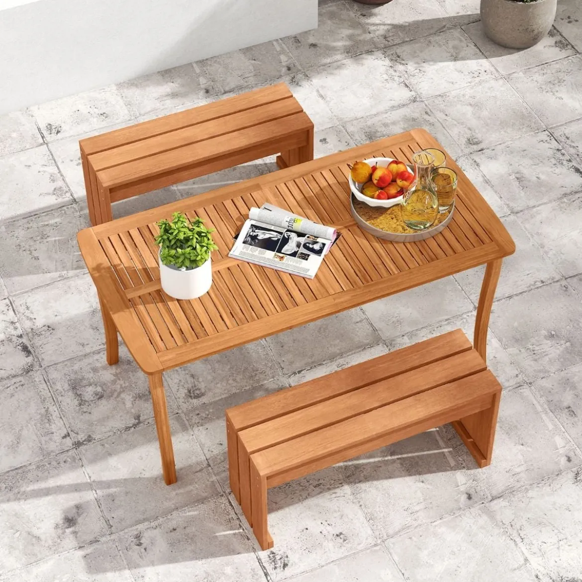 Gartenbank ohne Lehne Wetterfest Sitzbank aus Hartholz Balkonbank 50 x 40 x 81 cm Natur