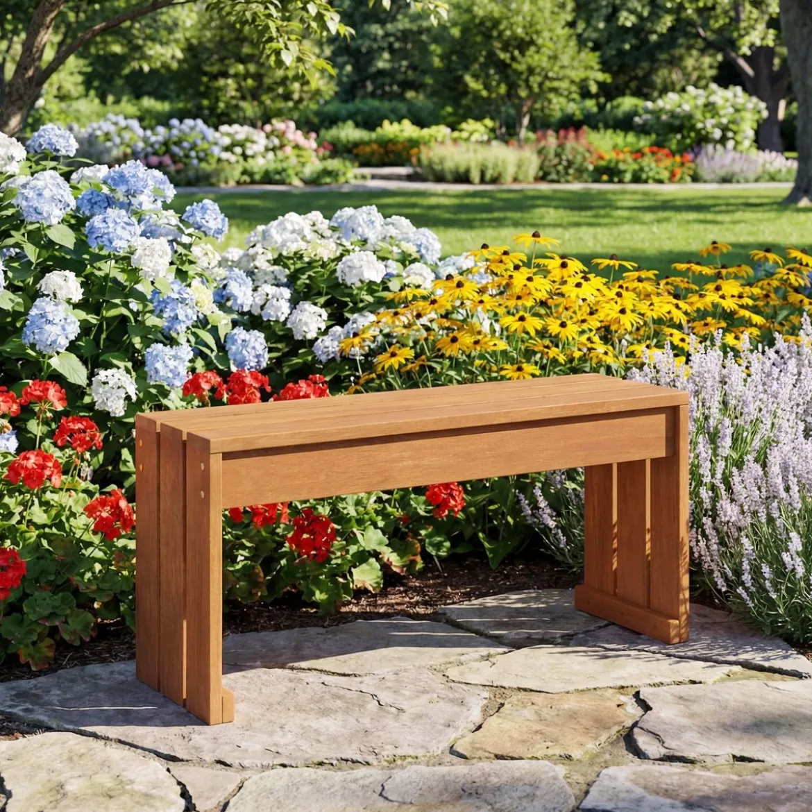 Gartenbank ohne Lehne Wetterfest Sitzbank aus Hartholz Balkonbank 50 x 40 x 81 cm Natur