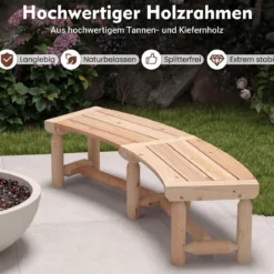 Gartenbank ohne Rückenlehne für 2-3 Sitzer Wetterfeste Holzbank bis 325 kg Belastbar Natur
