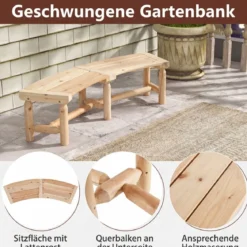 Gartenbank ohne Rückenlehne für 2-3 Sitzer Wetterfeste Holzbank bis 325 kg Belastbar Natur