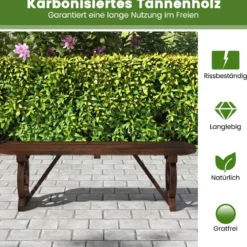Gartenbank ohne Rückenlehne wetterfeste Sitzbank Holzbank für 2-3 Sitzer bis 325 kg belastbar