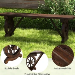 Gartenbank ohne Rückenlehne wetterfeste Sitzbank Holzbank für 2-3 Sitzer bis 325 kg belastbar