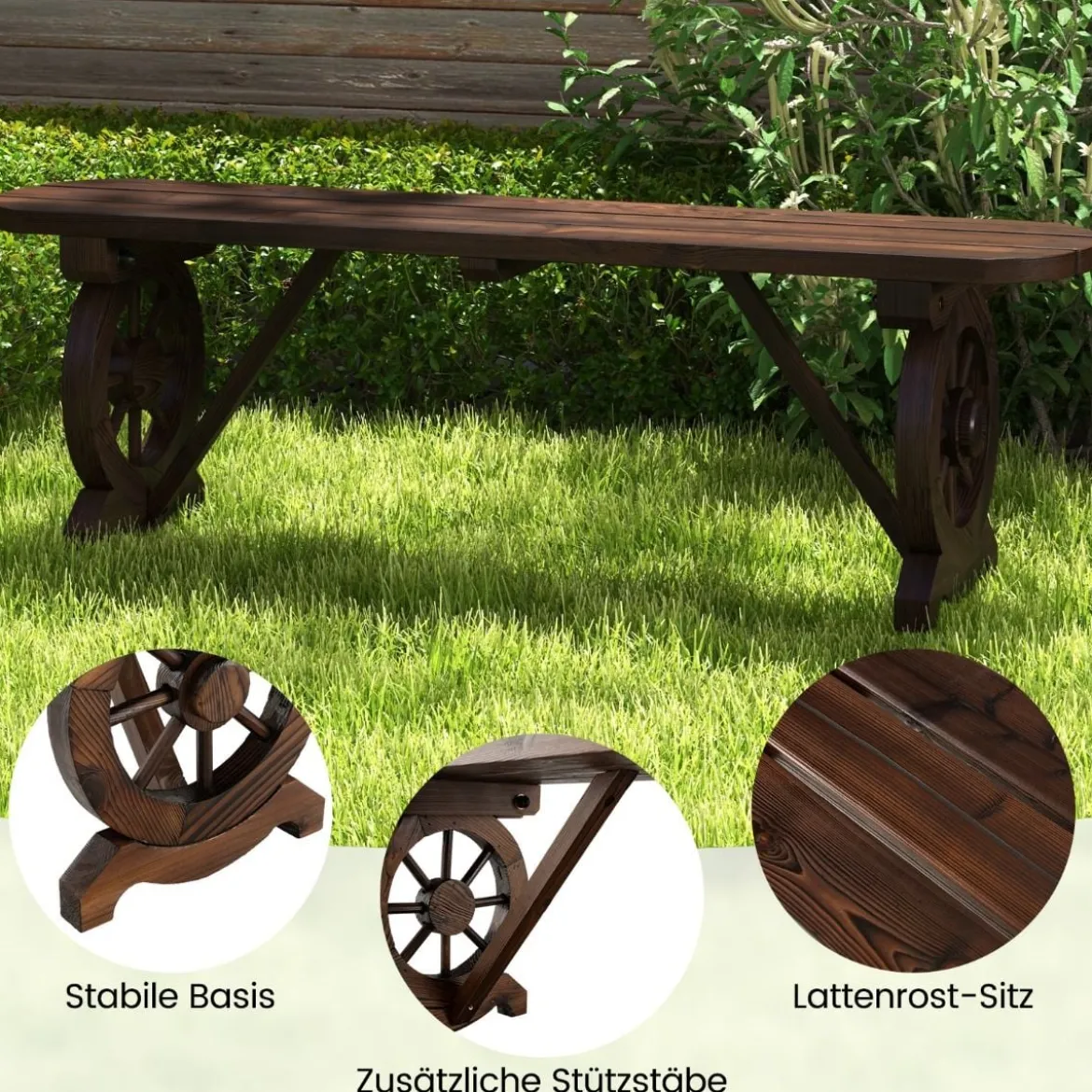 Gartenbank ohne Rückenlehne wetterfeste Sitzbank Holzbank für 2-3 Sitzer bis 325 kg belastbar