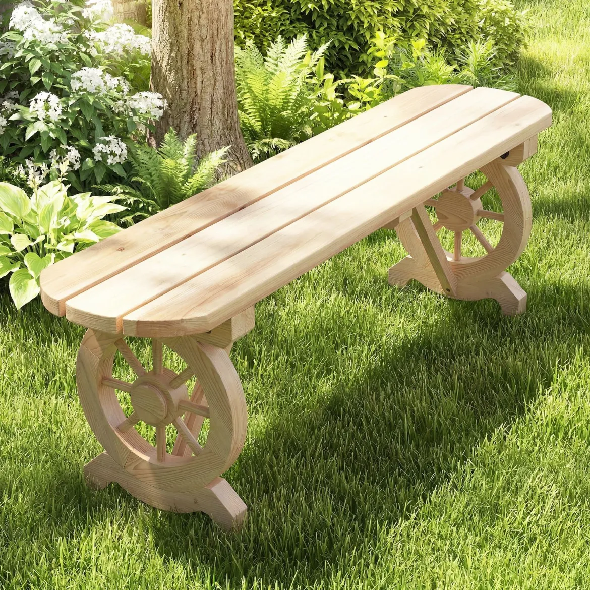 Gartenbank ohne Rückenlehne Wetterfeste Sitzbank Holzbank für 2-3 Sitzer bis 325 kg Belastbar Natur