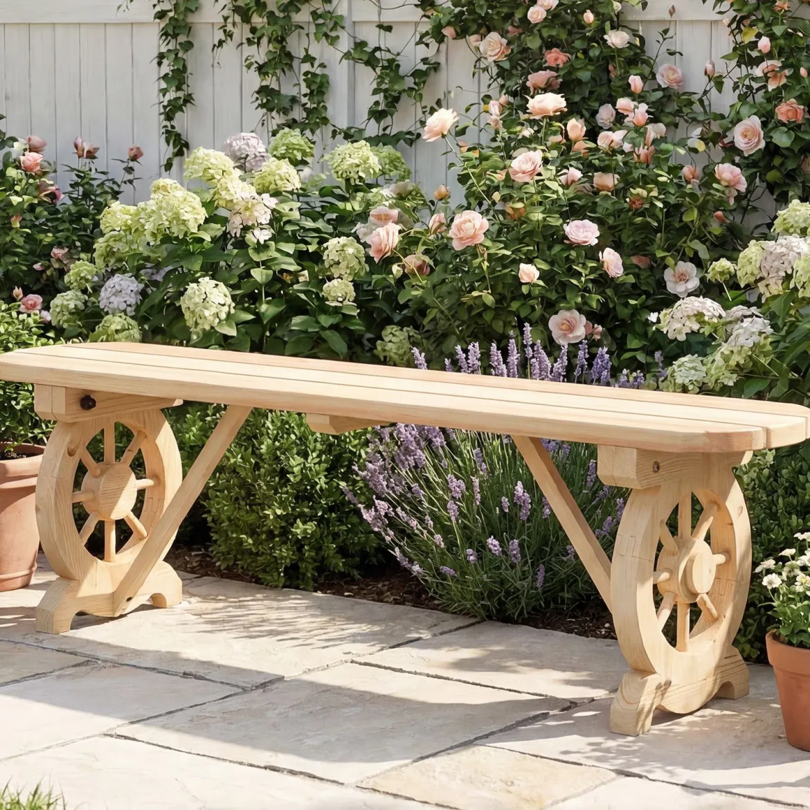 Gartenbank ohne Rückenlehne Wetterfeste Sitzbank Holzbank für 2-3 Sitzer bis 325 kg Belastbar Natur