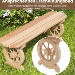 Gartenbank ohne Rückenlehne Wetterfeste Sitzbank Holzbank für 2-3 Sitzer bis 325 kg Belastbar Natur